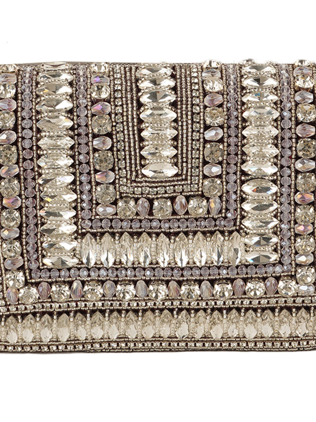 Women Silver Crystal Embellished Party Clutch Bag with Rhinestone Work
