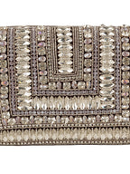 Women Silver Crystal Embellished Party Clutch Bag with Rhinestone Work