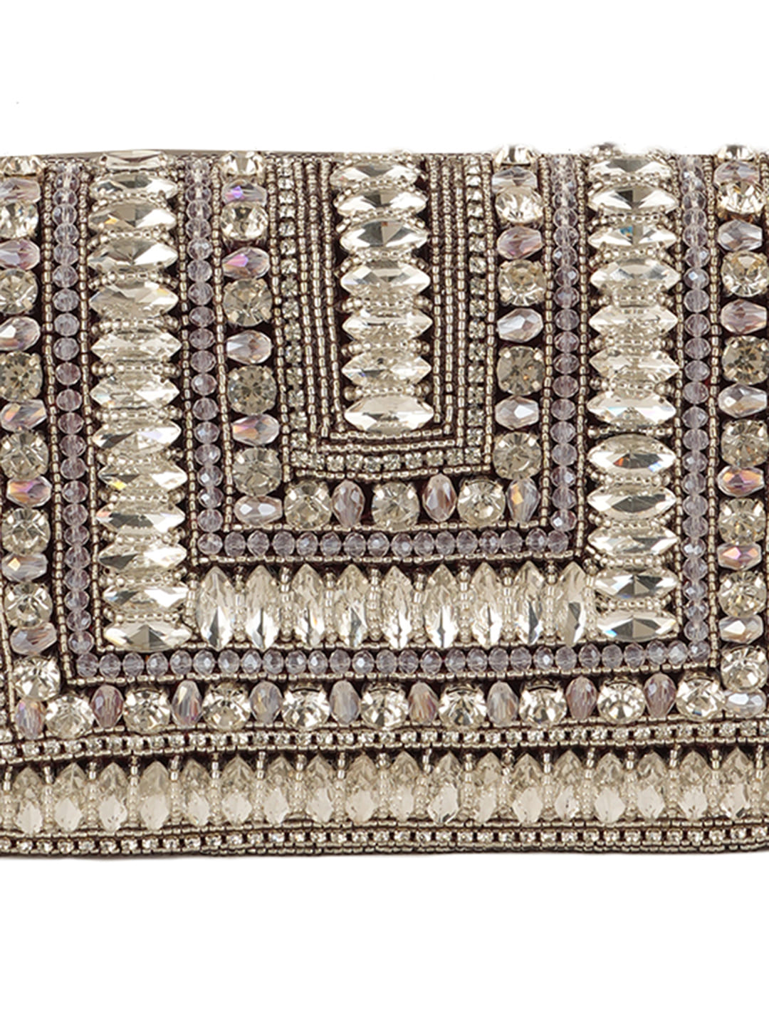 Women Silver Crystal Embellished Party Clutch Bag with Rhinestone Work