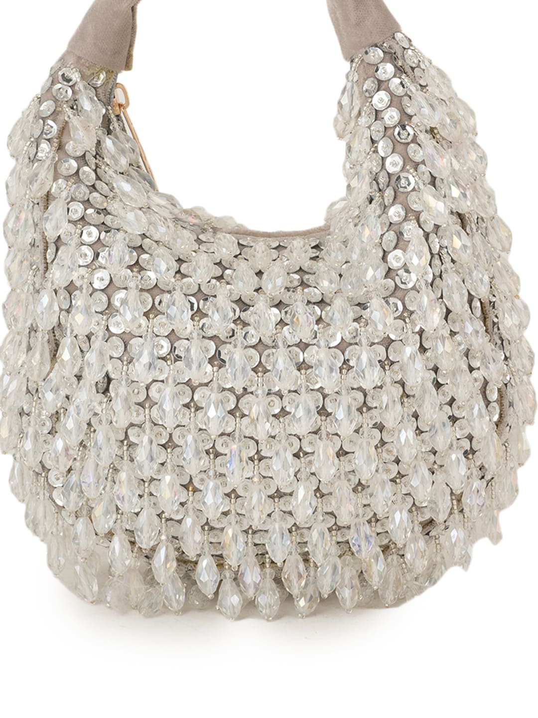 Women Silver Crystal Beaded Embellished Party Shoulder Bag