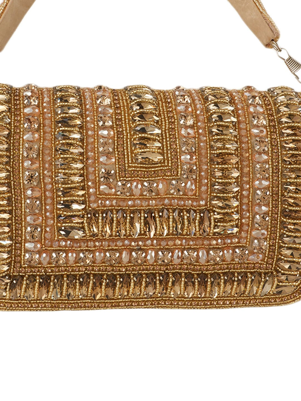 Women Gold Embellished Party Clutch Bag with Crystal & Stone Work