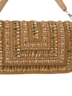 Women Gold Embellished Party Clutch Bag with Crystal & Stone Work
