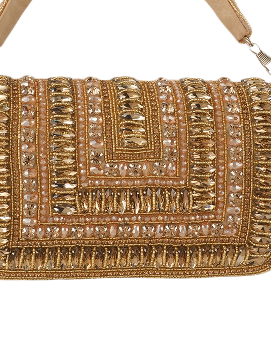 Women Gold Embellished Party Clutch Bag with Crystal & Stone Work