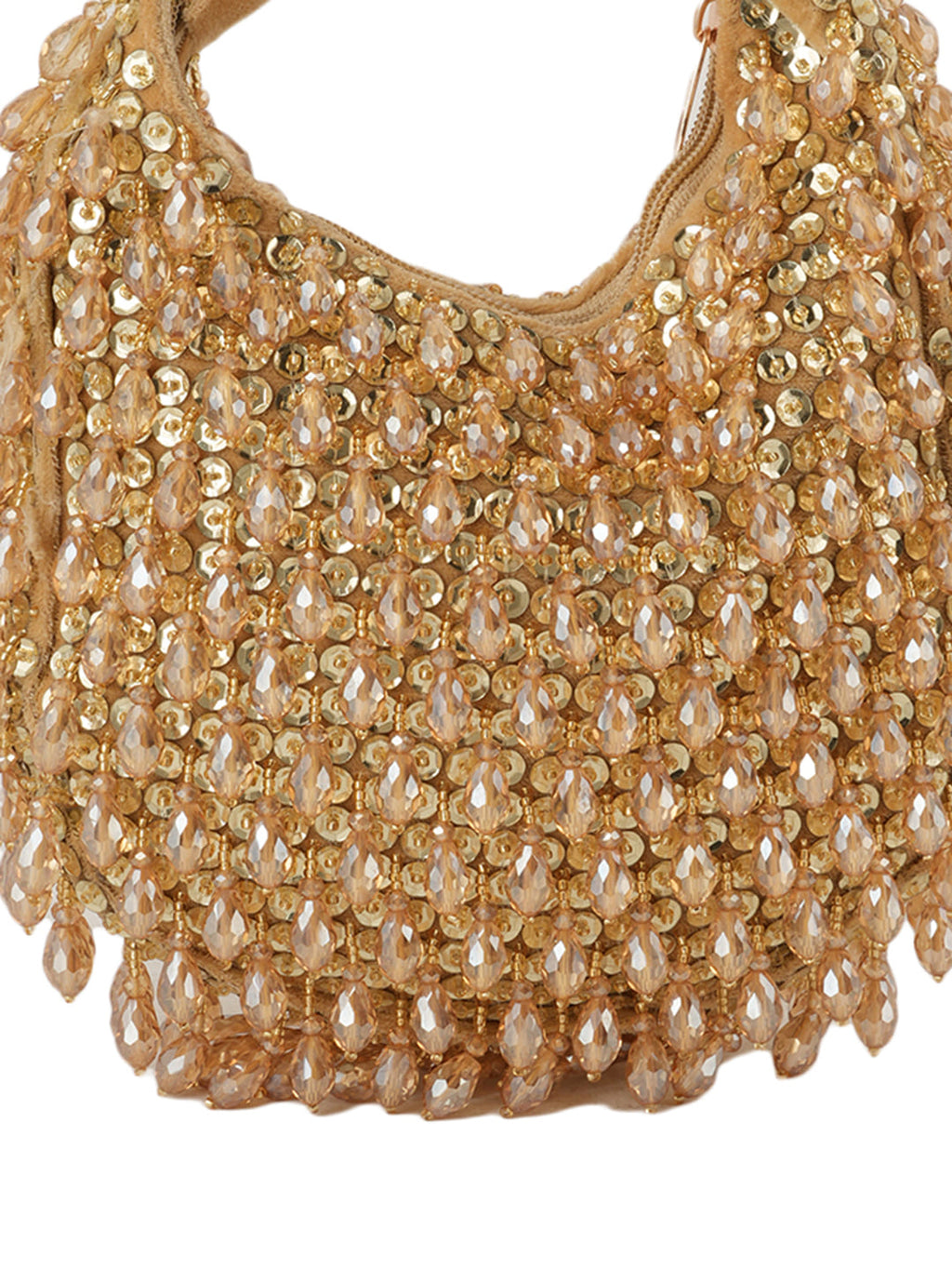 Women Gold Beaded Embellished Party Shoulder Bag