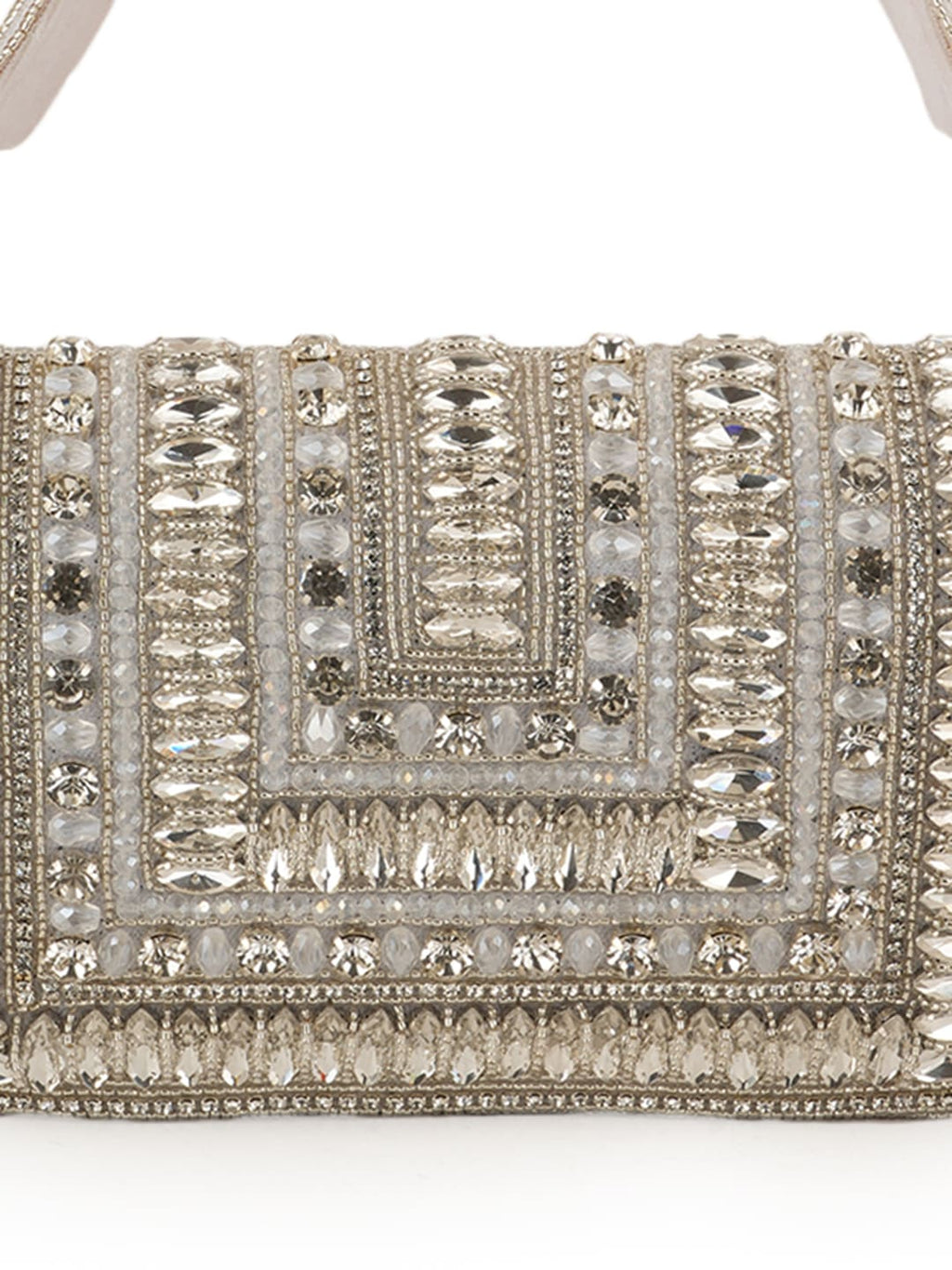 Women Silver Crystal Embellished Bridal Clutch Bag with Handle