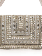 Women Silver Crystal Embellished Bridal Clutch Bag with Handle