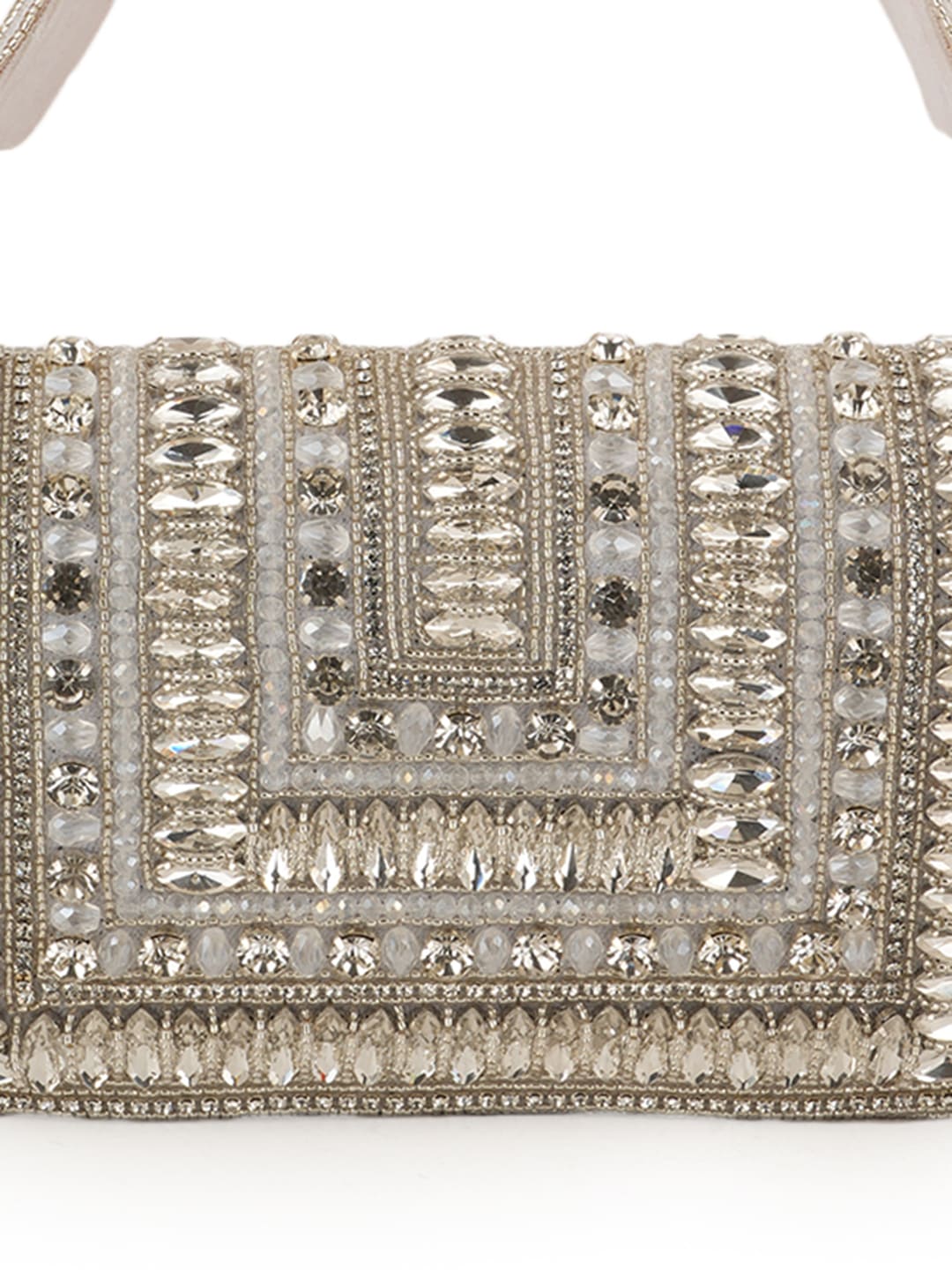 Women Silver Crystal Embellished Bridal Clutch Bag with Handle