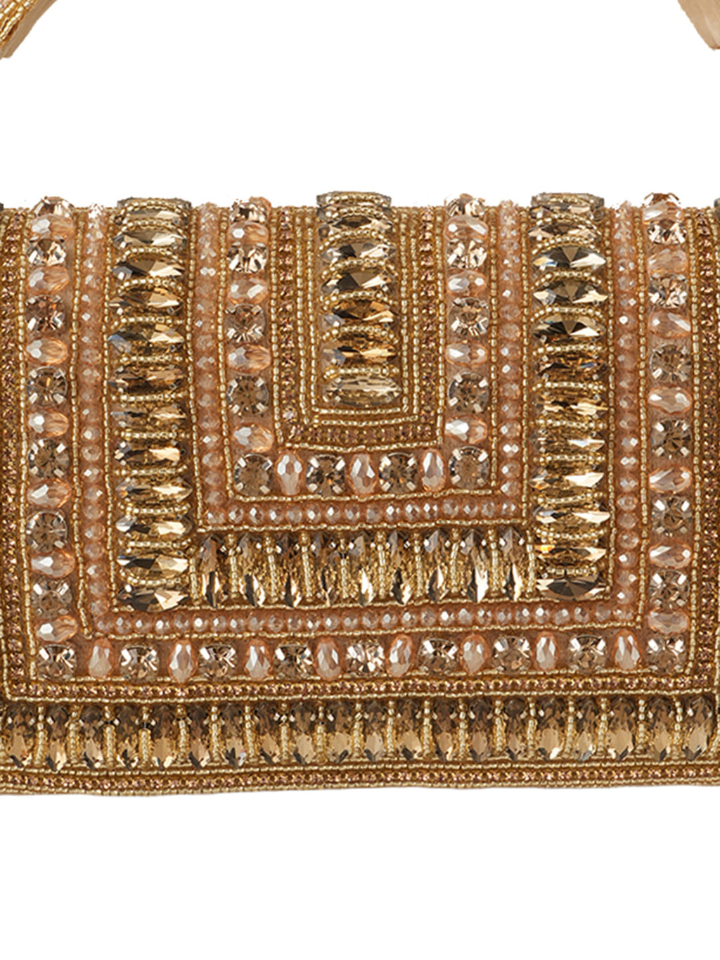Women Champagne Gold Embellished Party Clutch Bag with Crystal & Rhinestone Work