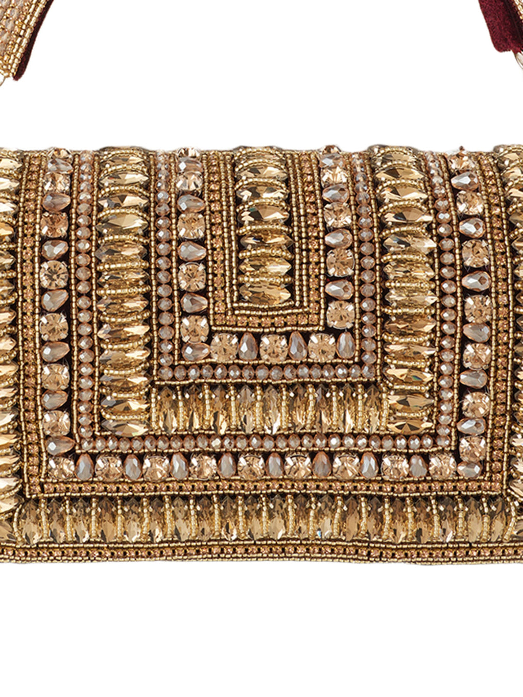 Women Antique Gold Embellished Party Clutch Bag with Crystal & Rhinestone Work