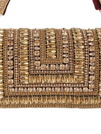 Women Antique Gold Embellished Party Clutch Bag with Crystal & Rhinestone Work