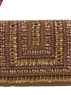 Women Red & Gold Embellished Party Clutch Bag with Crystal & Stone Work