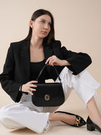 Women Black Textured Shoulder Bag with Adjustable Sling Strap