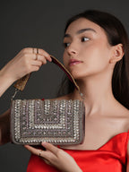 Women Silver Crystal Embellished Party Clutch Bag with Rhinestone Work