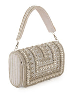 Women Silver Crystal Embellished Bridal Clutch Bag with Handle