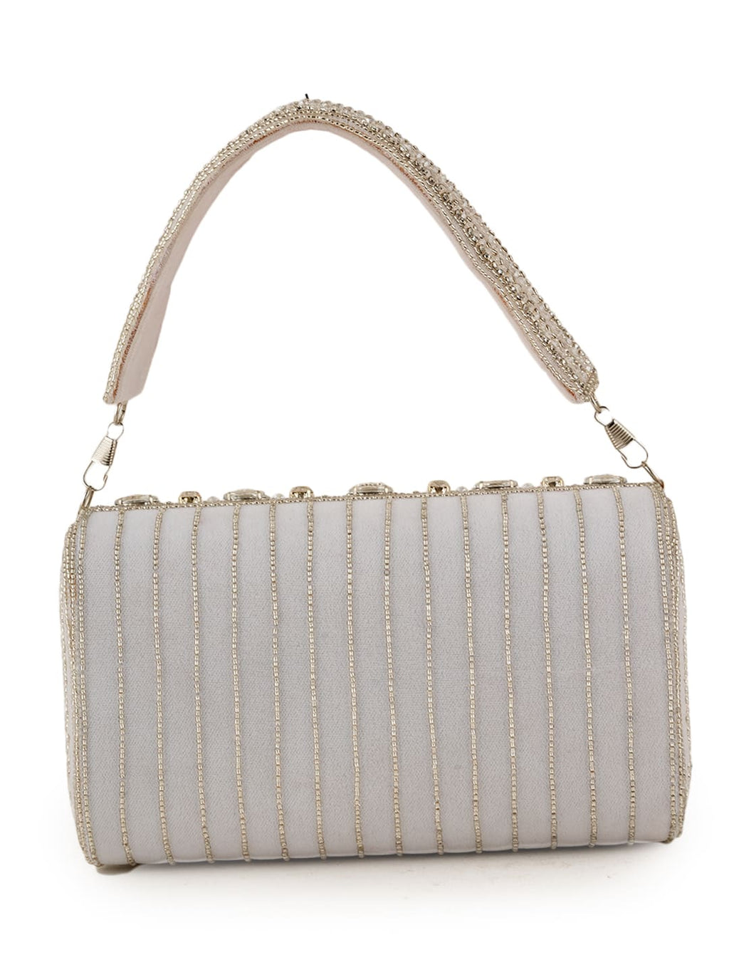 Women Silver Crystal Embellished Bridal Clutch Bag with Handle