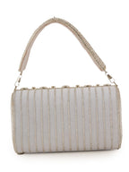 Women Silver Crystal Embellished Bridal Clutch Bag with Handle