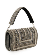 Women Silver Embellished Party Clutch Bag with Crystal & Stone Work