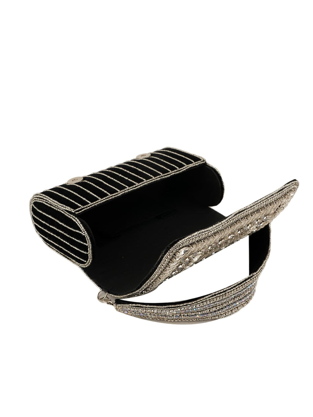 Women Silver Embellished Party Clutch Bag with Crystal & Stone Work