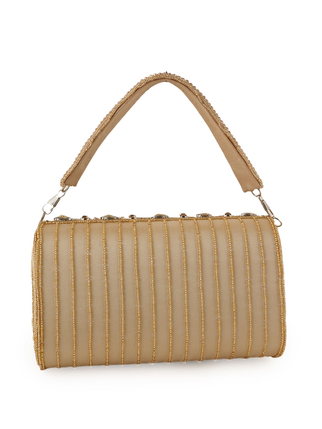 Women Gold Embellished Party Clutch Bag with Crystal & Stone Work
