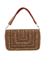 Women Red & Gold Embellished Party Clutch Bag with Crystal & Stone Work