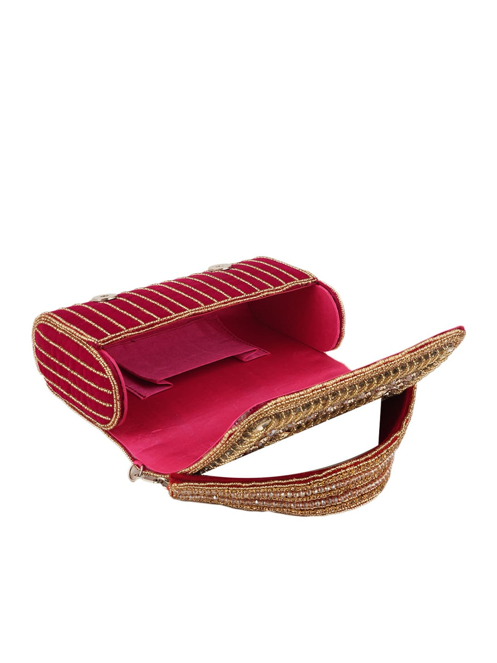 Women Red & Gold Embellished Party Clutch Bag with Crystal & Stone Work