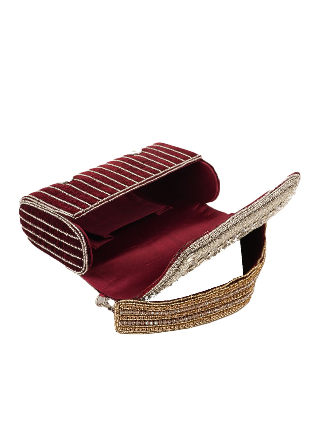 Women Silver Crystal Embellished Party Clutch Bag with Rhinestone Work
