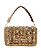 Women Antique Gold Embellished Party Clutch Bag with Crystal & Rhinestone Work