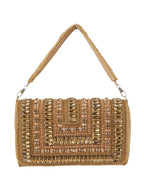 Women Champagne Gold Embellished Party Clutch Bag with Crystal & Rhinestone Work