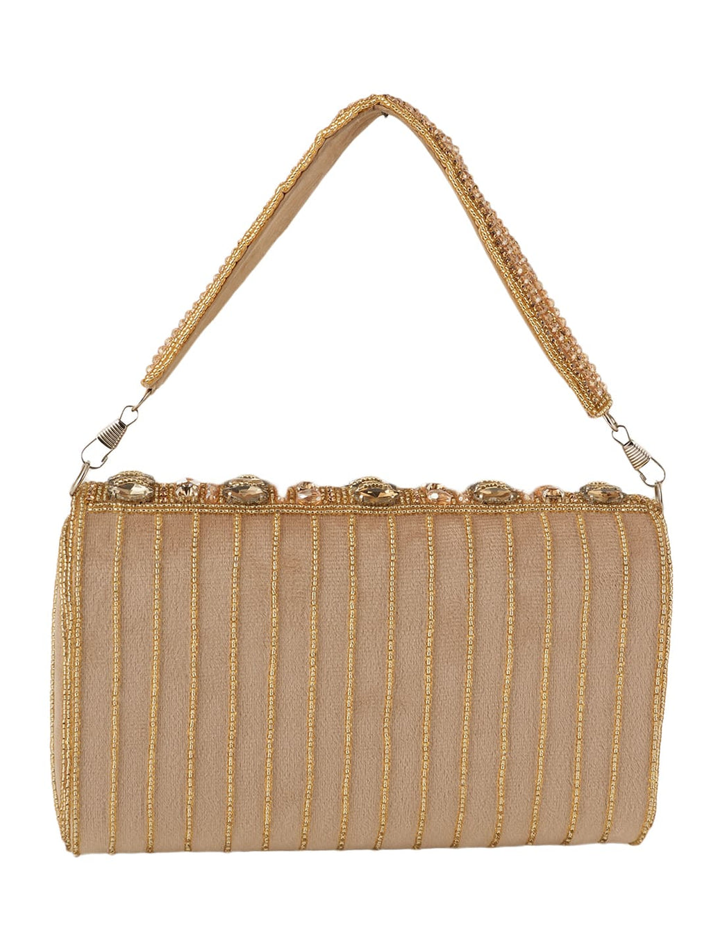 Women Champagne Gold Embellished Party Clutch Bag with Crystal & Rhinestone Work