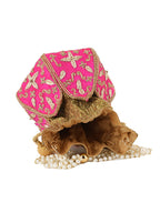 Women Pink Embroidered Bridal Potli Bag with Pearl Handle & Zari Work