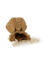 Women Gold Beaded Embroidered Bridal Potli Bag with Pearl Handle