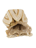 Women Gold & Pearl Embroidered Bridal Potli Bag with Pearl Handle