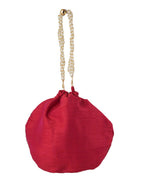 Women Red Pearl Embroidered Bridal Potli Bag with Pearl Handle