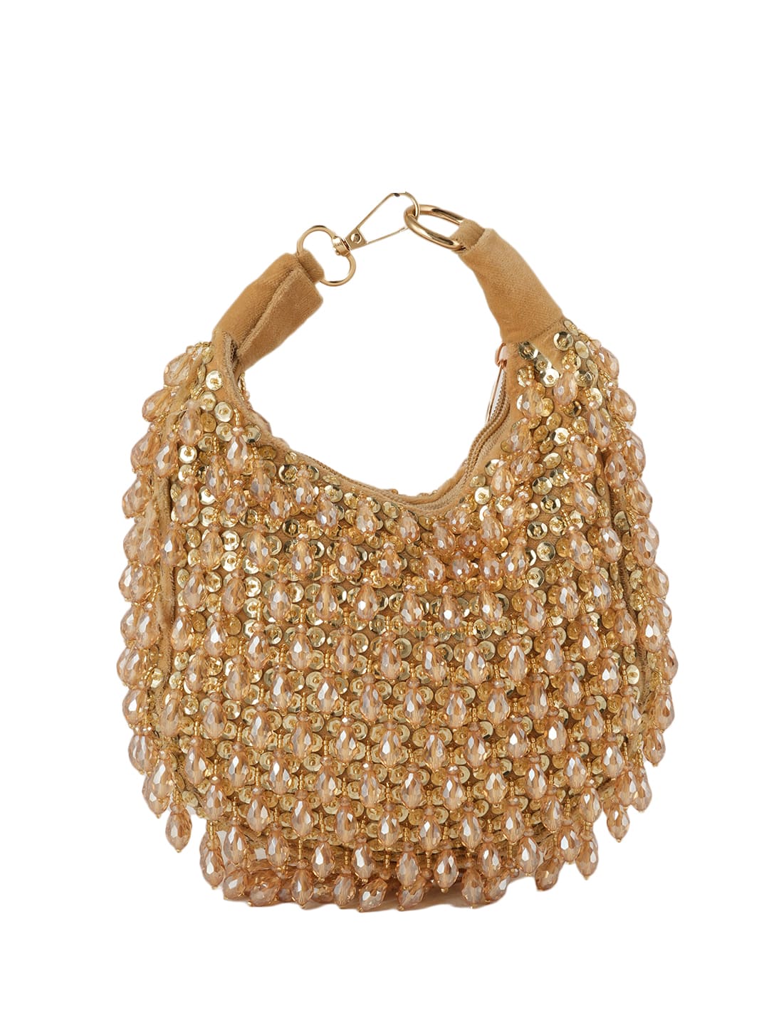 Women Gold Beaded Embellished Party Shoulder Bag
