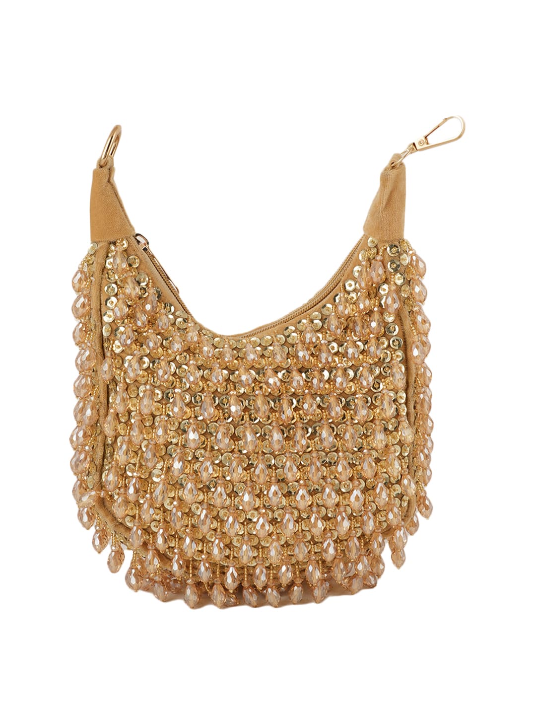 Women Gold Beaded Embellished Party Shoulder Bag