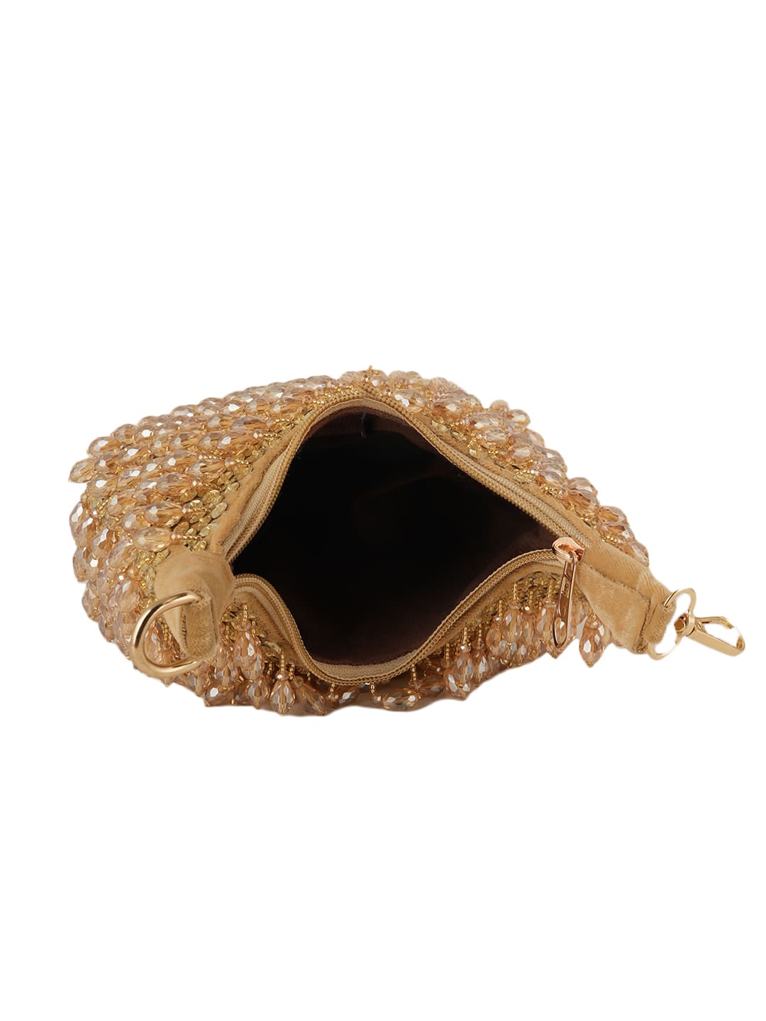 Women Gold Beaded Embellished Party Shoulder Bag