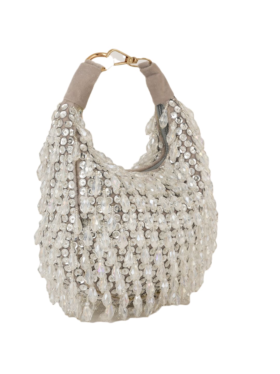 Women Silver Crystal Beaded Embellished Party Shoulder Bag