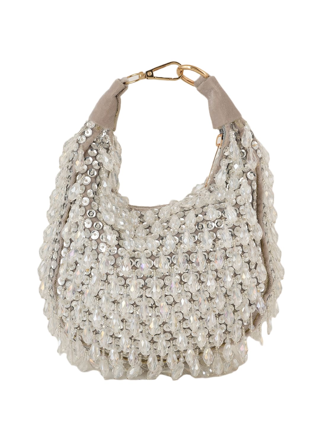 Women Silver Crystal Beaded Embellished Party Shoulder Bag