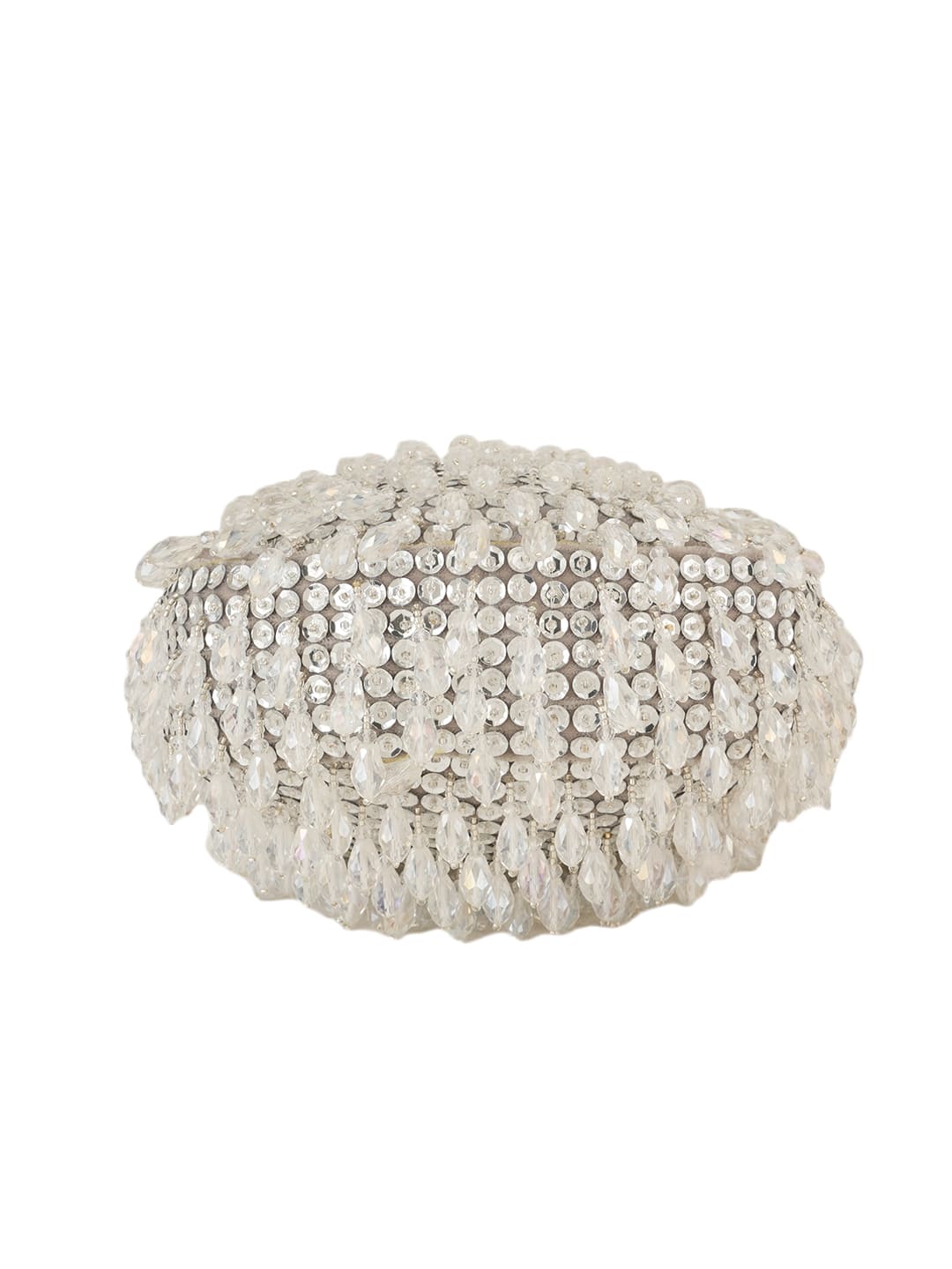 Women Silver Crystal Beaded Embellished Party Shoulder Bag