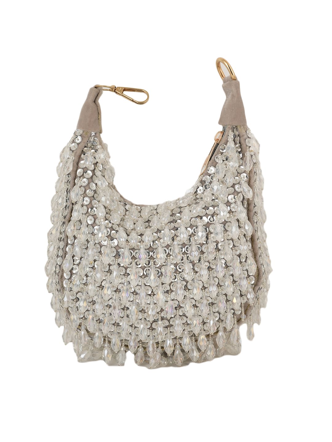 Women Silver Crystal Beaded Embellished Party Shoulder Bag