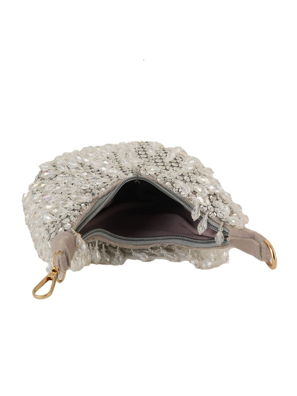 Women Silver Crystal Beaded Embellished Party Shoulder Bag