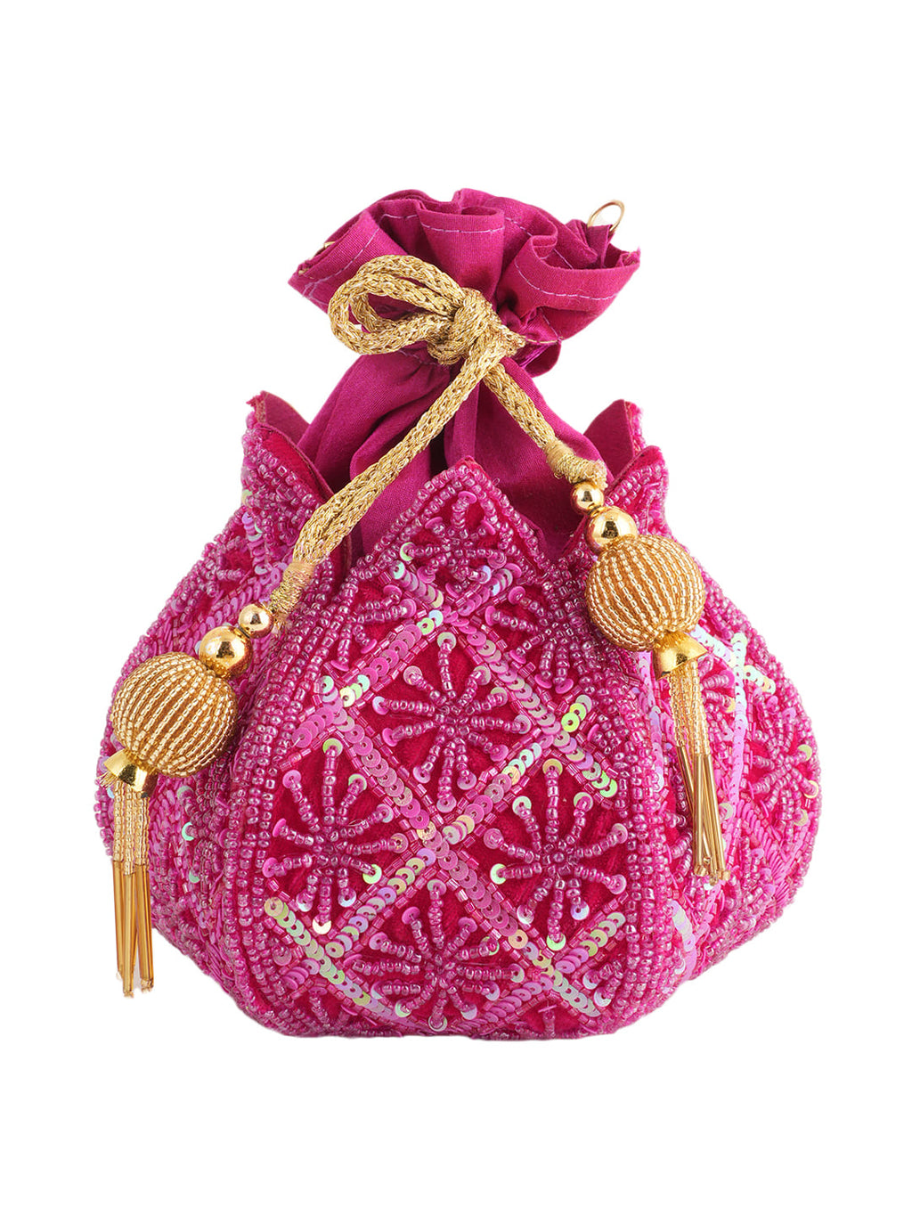 Women Pink Handcrafted Embroidered Potli Bag with Sequins