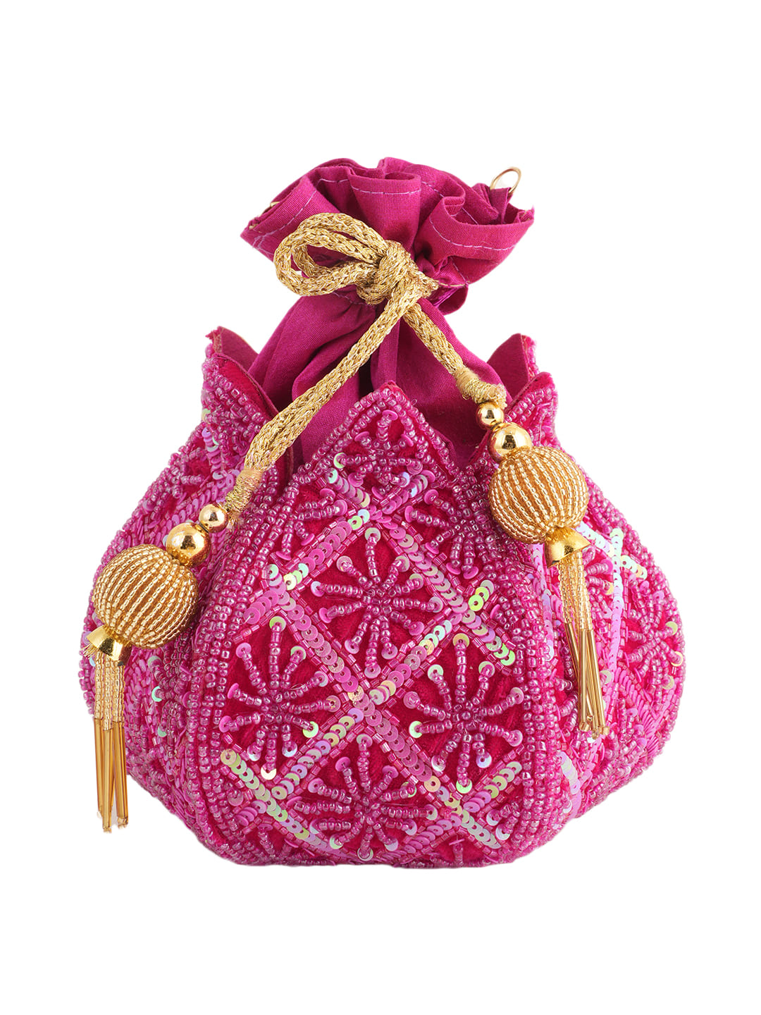 Women Pink Handcrafted Embroidered Potli Bag with Sequins