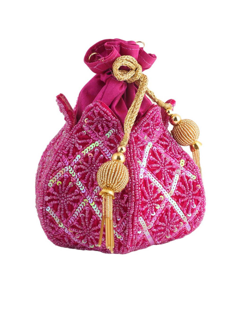 Women Pink Handcrafted Embroidered Potli Bag with Sequins