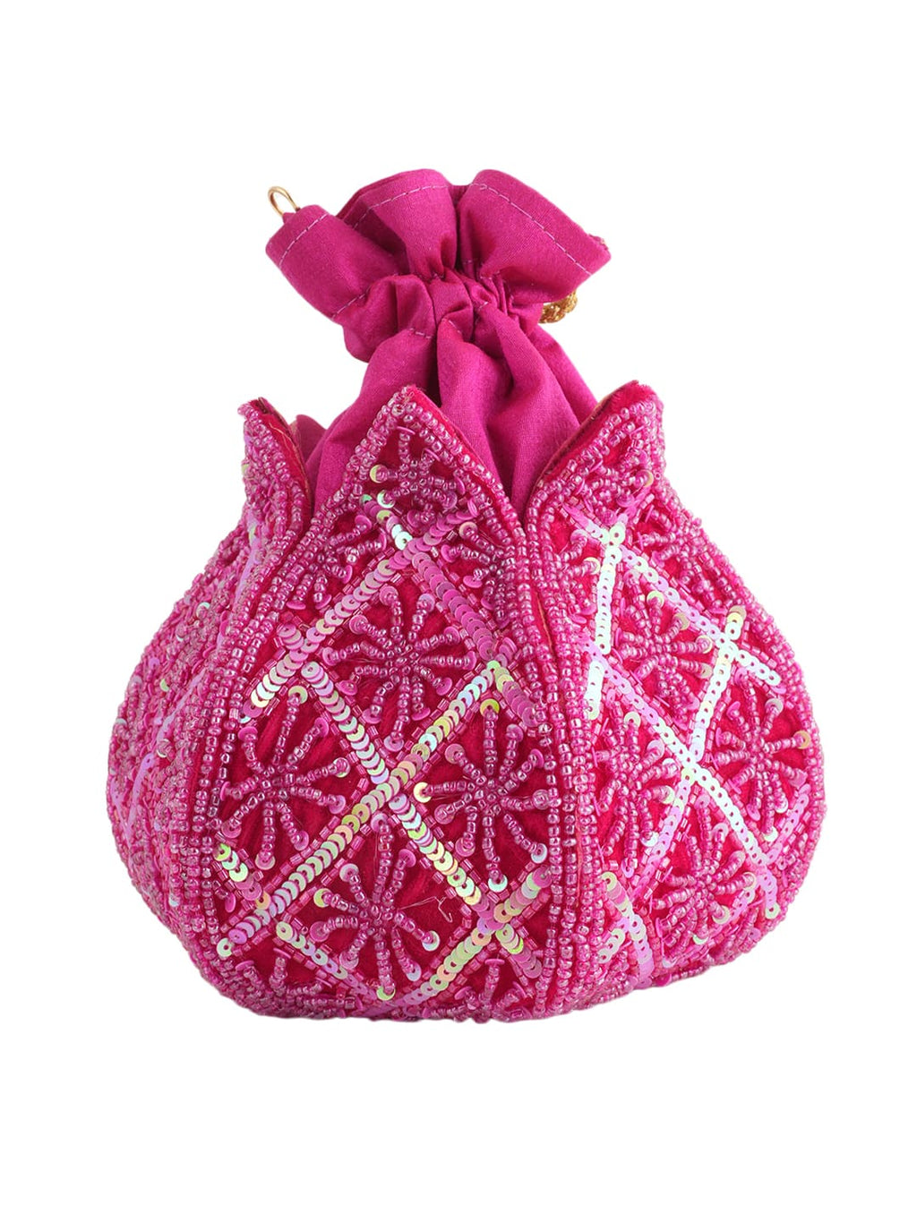Women Pink Handcrafted Embroidered Potli Bag with Sequins