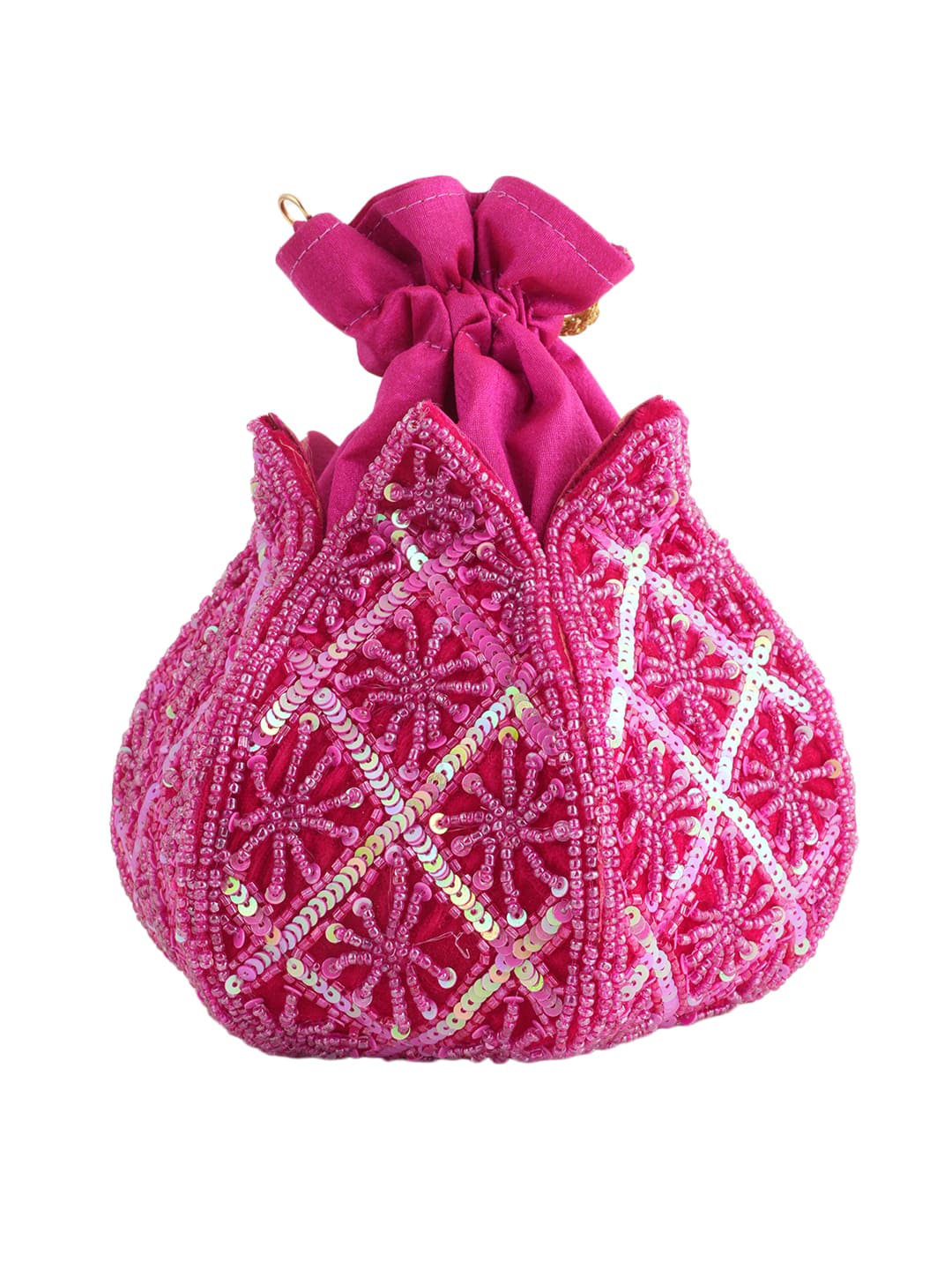 Women Pink Handcrafted Embroidered Potli Bag with Sequins