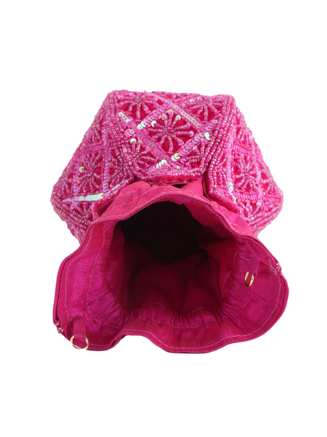 Women Pink Handcrafted Embroidered Potli Bag with Sequins