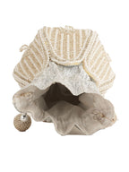 Women Off White Pearl Embellished Potli Bag with Beads Work