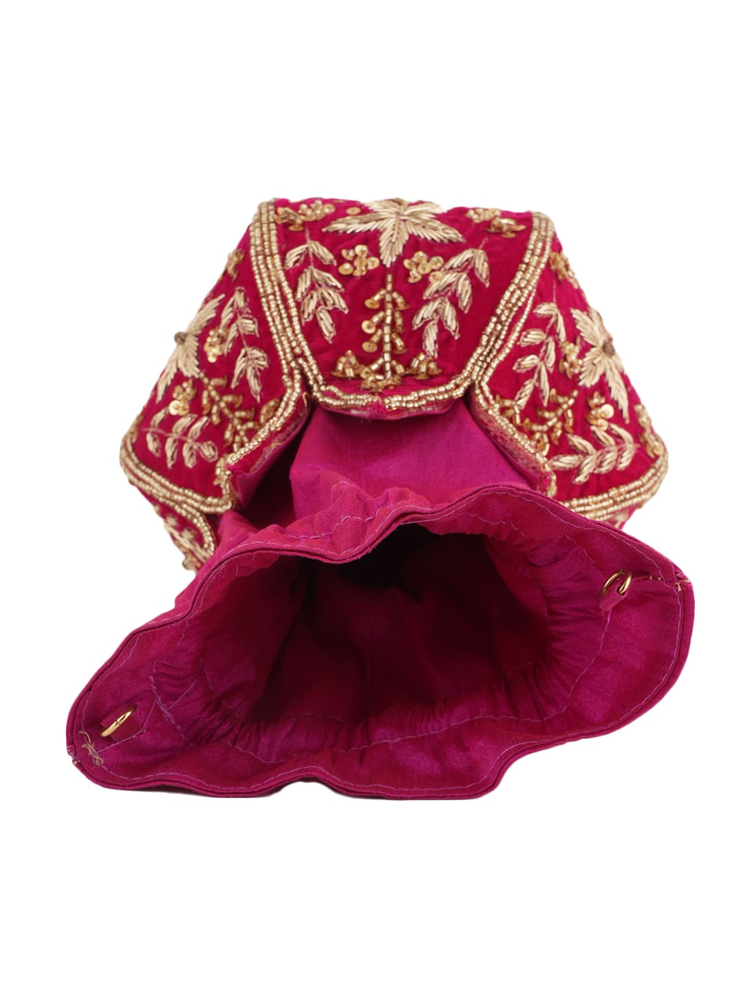 Women Pink Embroidered Bridal Potli Bag with Zari, Sequins & Beads Work