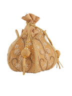 Women Beige Embroidered Bridal Potli Bag with Beads, Pearls & Zari Work
